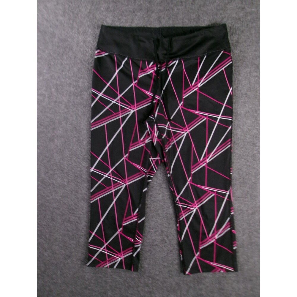 Xersion Pants Women M Black Abstract Striped Fitted Activewear Athleisure